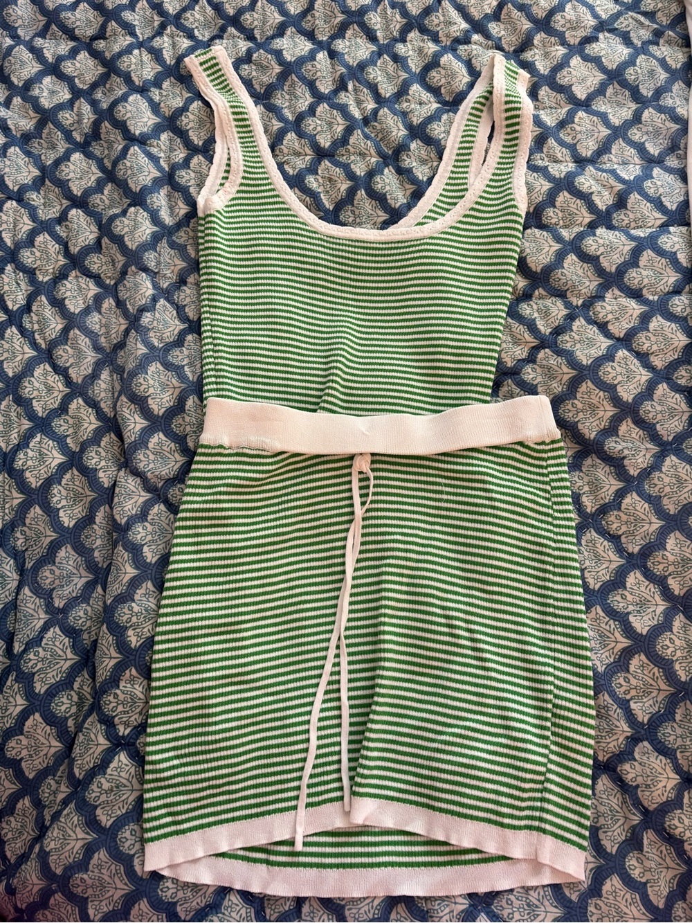 Green & White Striped Knit Tank and shorts